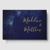 Evening Sky Moon Gold Stars Blue Wedding Gastenboek (Voorkant)