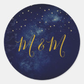 Evening Sky Moon Gold Stars Blue Wedding Ronde Sticker (Voorkant)