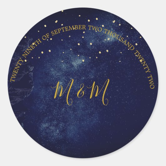 Evening Sky Moon Gold Stars Blue Wedding Ronde Sticker (Voorkant)
