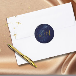 Evening Sky Moon Gold Stars Blue Wedding Ronde Sticker