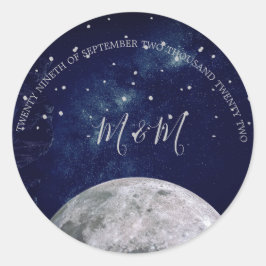 Evening Sky Moon Silver Stars Blue Wedding Ronde Sticker