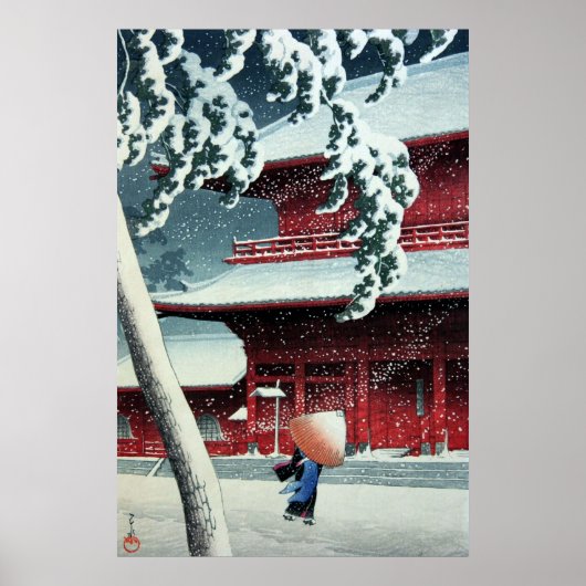 Evening Snow at Edo River Hasui Kawase Circa 1925 Poster (Voorkant)