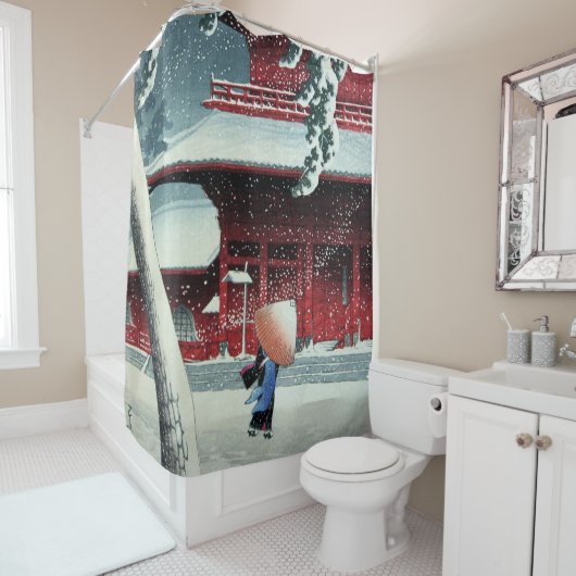 Evening Snow at Edo River Hasui Kawase Douchegordijn (In situ)