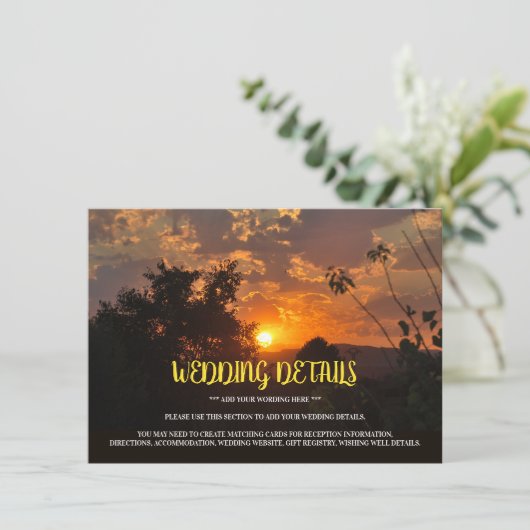 Evening Sunset Scene, Rustic Wedding Detail Informatiekaartje (Staand voorkant)