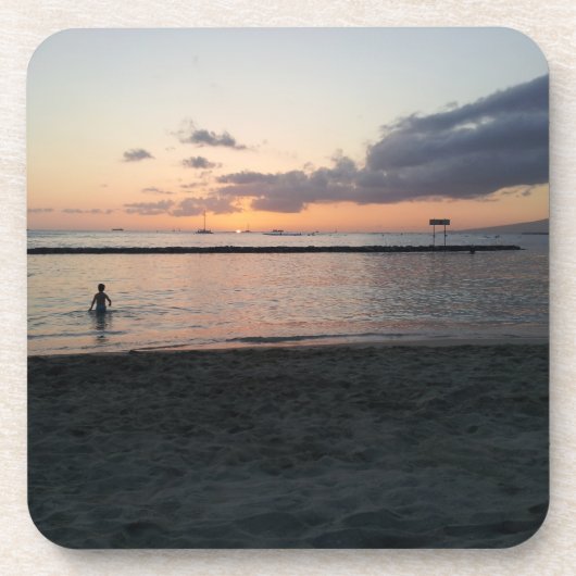 Evening Sunset Tropical Beach Waikiki Oahu Hawaii Bier Onderzetter (Voorkant)