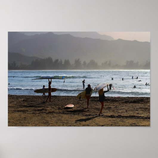 Evening Surfers, Hanalei Bay, Kauai Poster (Voorkant)
