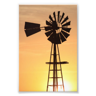 Evening Windmill Silhouette Foto Afdruk