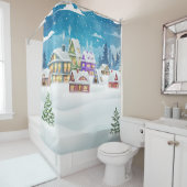 Evening winter village landscape with snow covered douchegordijn (In situ)