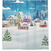 Evening winter village landscape with snow covered douchegordijn (Voorkant)