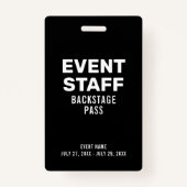 Event Backstage Pass Event Staff Black ID Badge (Voorkant)