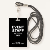 Event Backstage Pass Event Staff Black ID Badge (Voorkant met draagriem)