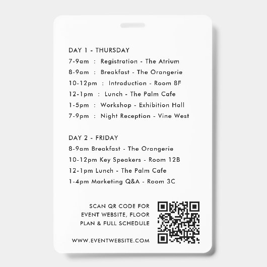 Event Badge 4x6 | QR Code Pas Conference Schema (Achterkant)