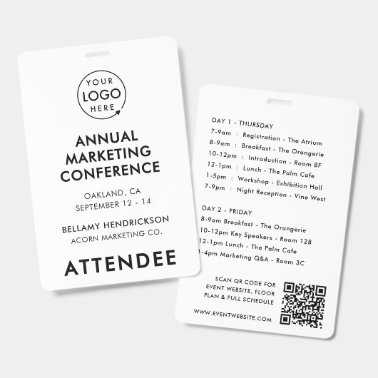 Event Badge 4x6 | QR Code Pas Conference Schema (Voor- en achterkant)