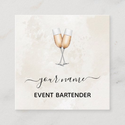 Event Bartender Champagneglazen Elegant Marmer Vierkante Visitekaartje (Voorkant)