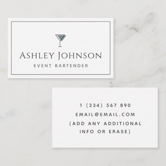 Event Bartender Cocktail Mixologist Classic White Visitekaartje (Voorkant / Achterkant)
