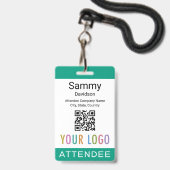 Event Bezoekersbadge QR-code Logo Smaragdgroen Badge (Voorzijde met lanyard)