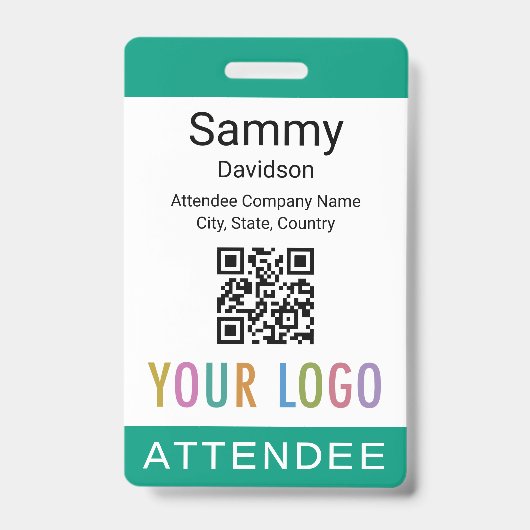 Event Bezoekersbadge QR-code Logo Smaragdgroen Badge (Voorzijde)
