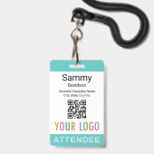 Event Bezoekersbadge QR-code Logo Turquoise Blauw Badge (Voorzijde met lanyard)