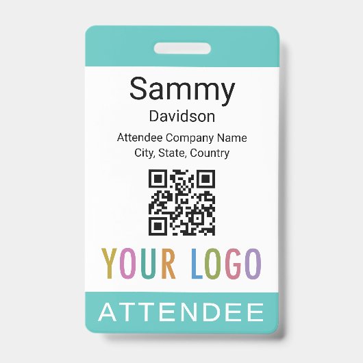 Event Bezoekersbadge QR-code Logo Turquoise Blauw Badge (Voorzijde)