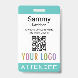 Event Bezoekersbadge QR-code Logo Turquoise Blauw Badge