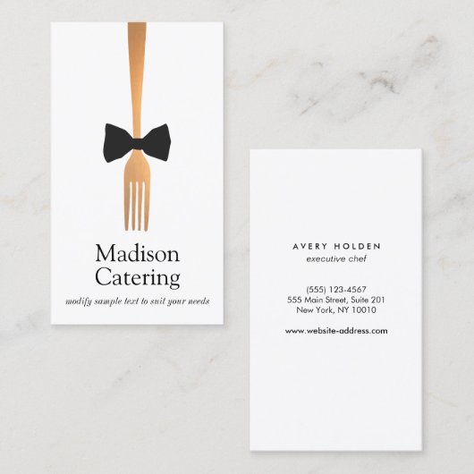 Event Caterer Gold Fork Black Stropdas Visitekaart Visitekaartje (Voorkant / Achterkant)