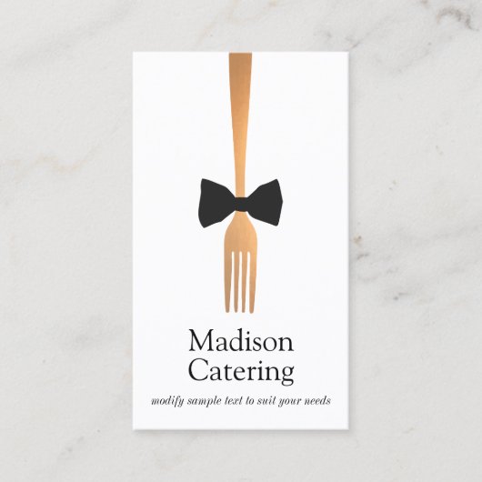 Event Caterer Gold Fork Black Stropdas Visitekaart Visitekaartje (Voorkant)