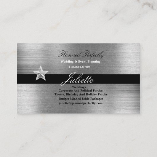 Event Coordinator Silver en Black Visitekaartjes (Achterkant)