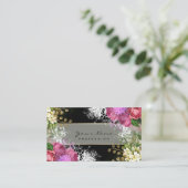 Event Floral Red Roses roze Green Gold Black Visitekaartje (Staand voorkant)