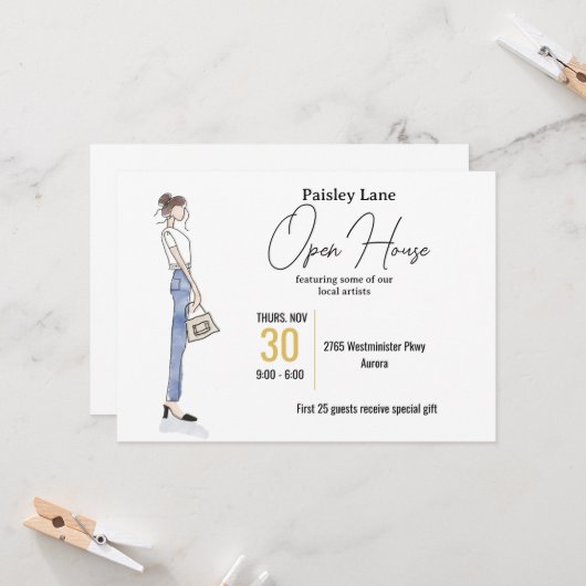 Event Invitation for open house or other Kaart (Voorkant / Achterkant in situ)