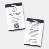 Event Medewerker ID Elegant Navyblauw QR Code Badge (Voor- en achterkant)