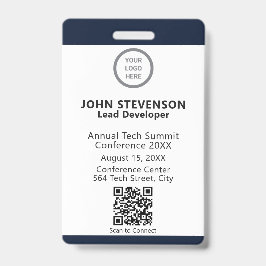 Event Medewerker ID Elegant Navyblauw QR Code Badge