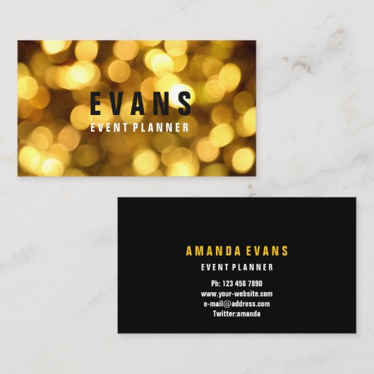 Event Modern Yellow Stippen Confetti Sparkly Light Visitekaartje (Voorkant / Achterkant)