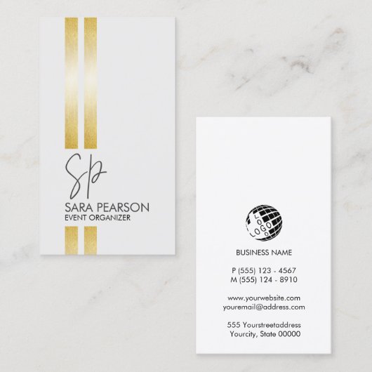 Event Organizer Faux Gold Stripe Visitekaartje (Voorkant / Achterkant)