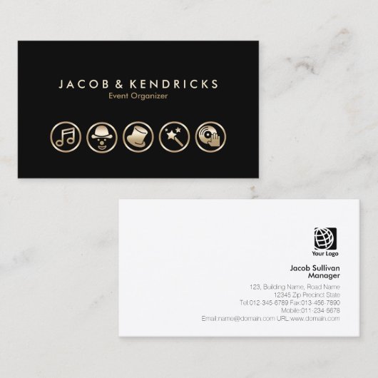 Event Organizer Gold Icons Visitekaartje (Voorkant / Achterkant)