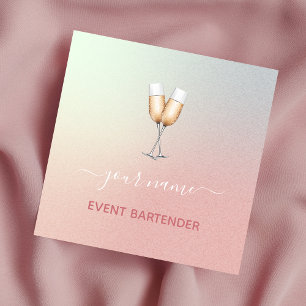 Event Party Bartender Champagne Glas Roze Ombre Vierkante Visitekaartje
