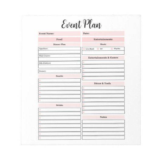 Event Plan Notitieblok (Voorkant)