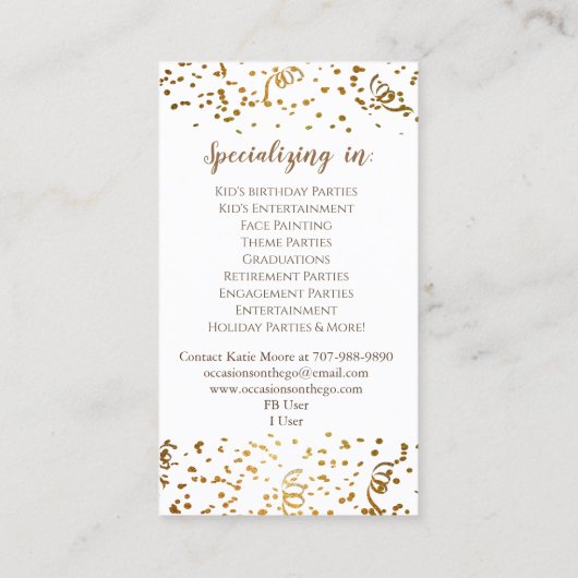 Event Planner Balloons Confetti Visitekaartje (Achterkant)