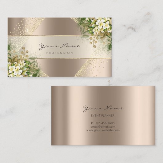 Event Planner Beauty Blogger Blush Gold Floral Visitekaartje (Voorkant / Achterkant)