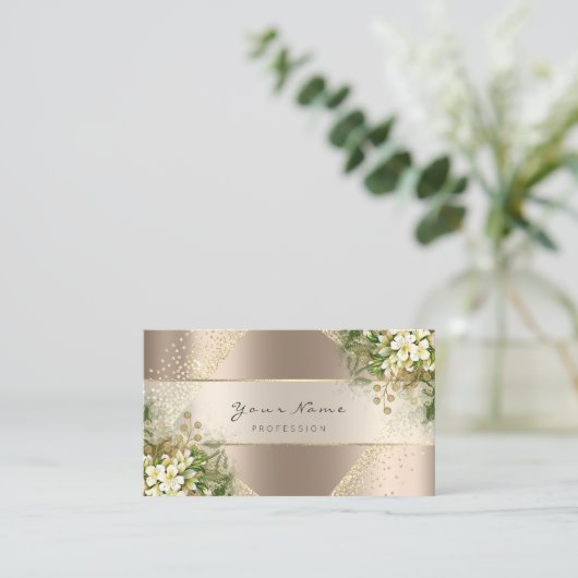 Event Planner Beauty Blogger Blush Gold Floral Visitekaartje (Staand voorkant)