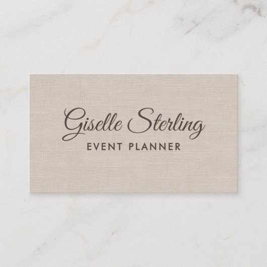 Event Planner Beige Linen Modern Elegant QR Code Visitekaartje (Voorkant)
