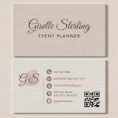 Event Planner Beige Linen Modern Elegant QR Code Visitekaartje