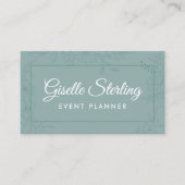 Event Planner Blauwgroen Floral Line Art Script Visitekaartje (Voorkant)