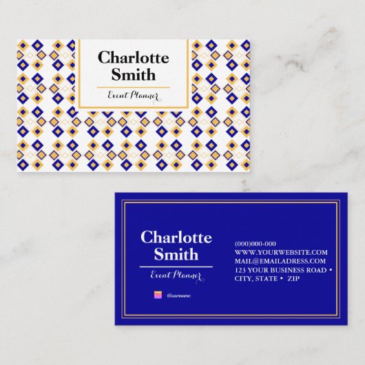 Event Planner Blue Repeat Pattern Business Card Visitekaartje (Voorkant / Achterkant)