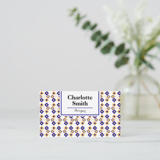 Event Planner Blue Repeat Pattern Business Card Visitekaartje (Staand voorkant)