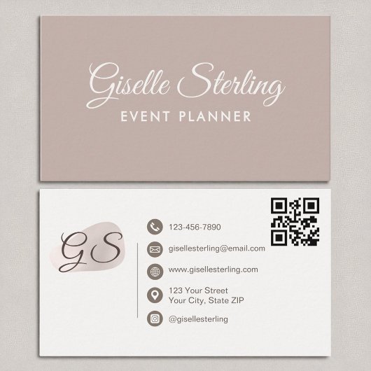 Event Planner Blush Mauve Moderne Elegante QR-code Visitekaartje