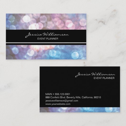 Event Planner bokeh, sparkle, trendy Visitekaartje (Voorkant / Achterkant)