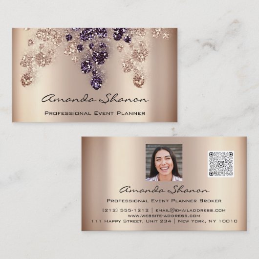 Event Planner Couch QrCode Photo Logo Gold Visitekaartje (Voorkant / Achterkant)