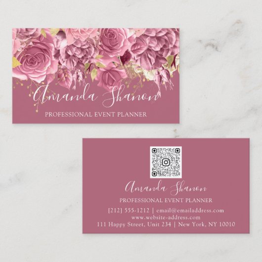 Event Planner Drift Rozen QR Code Logo Floral Visitekaartje (Voorkant / Achterkant)