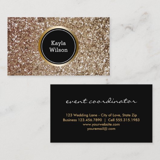 Event Planner | Elegant Faux Glitter Gold Visitekaartje (Voorkant / Achterkant)