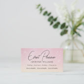 Event Planner Elegant Roos Gold Pink Glitter Visitekaartje (Staand voorkant)